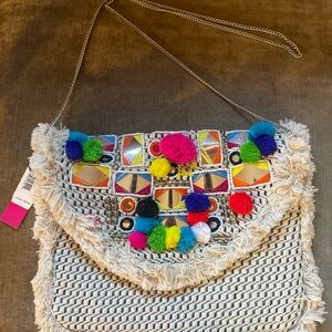 Circus Sam Edelman White Shoulder Bag with Pom Poms